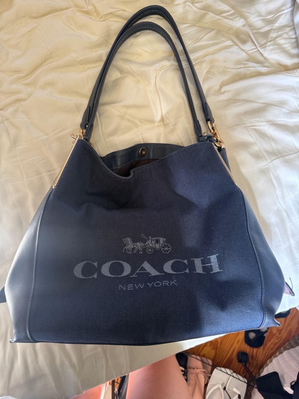 Coach Navy Canvas Shoulder Bag with Gold Hardware NEVER USED